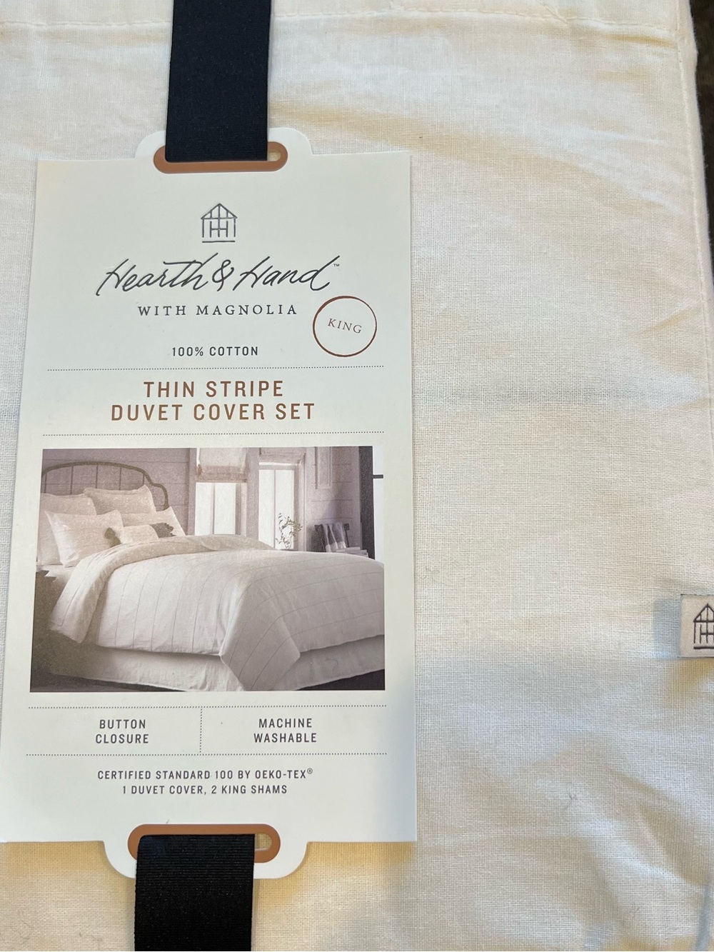 NWT Hearth & Hand Thin Stripe Duvet Cover with 2 Shams- King - Picture 4 of 7